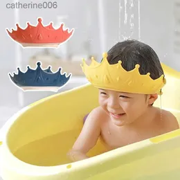 Shower Caps Crown Shape Children Shower Head Cover Adjustable Newborn Baby Bath Accessories Wash Hair Shield Hat Ear Protection Shampoo CapL231110
