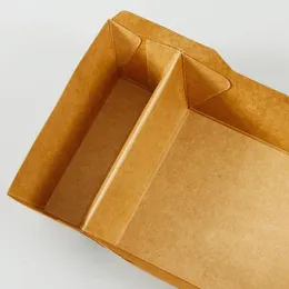 コンテナ50pcsクラフトペーパーランチボックス使い捨てフードスナック寿司ボートプレートパーティーデザートケーキのための梱包