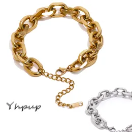 Charm Bracelets Yhpup Stainless Steel Chain Bangle for Women Statement Metal Thick Chunky Trendy Gift 230411