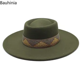 Szerokie brzegowe czapki wiadra czapki bauhinia czapki dla kobiet 9,5 cm Big brzeg mody zimowe fedoras hats men Gentlemen Panama Jazz Caps Sombreros de Mujer 230410