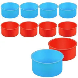 Baking Moulds 10 Pieces Silicone Cake Mold Valentine's Day Round Pan 4 Inch Kitchen Bakeware Red Blue