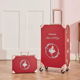 حقائب سفر الرجعية سفر سفر مجموعة Universal Wheel Red Carry On Trolley Luggage Password Case