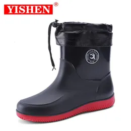 Boots YISHEN Men Waterproof Rain With Removable Warm Plush Work Garden Shoes Rubber Four Season Antiskid Safe Fishing Boot 231110