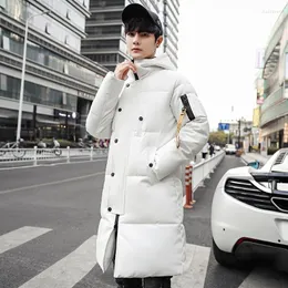 Mäns ner 2023 Koreansk stil Slim Mens Warm Long Parka Solid Casual Winter Coat Zipper Oversize Padded Jacket