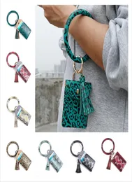 Circle Bangle Wristlets Wallet Coin Purses Tassels Keychain Card Holder Bag Women Leopard PU Leather Bracelets Key Chain Zero Wall4384234