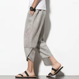 Calça masculina 2023 Summer Men Men Harajuku Comprimento de bezerro casual estilo chinês perna larga larga calça de calça vintage roupas de rua de rua pantalon