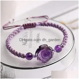 Fili di perline di perline all'ingrosso viola cristallo naturale tessitura a mano fiore perline braccialetto per le donne presente braccialetto etnico Fa Dhgarden Dhnh9