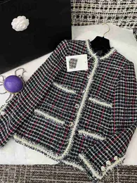 Jaquetas femininas designer 23 início do outono novo chique estilo celebridade idade reduzida versátil moda slim xadrez trabalho pesado casaco de lã para mulheres 9zwq