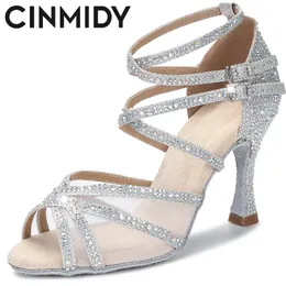 Dance Shoes Cinmidy Latin Dance Shoes Women Rumba Samba Ballroom Party Ladies Dancing Heels Black Sexy Women Sandals Golden Wedding Shoes 230411