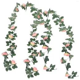 Flores decorativas 2pcs Artificial Rose Garland Flower Vines para decoração de quarto falso pendurado videira