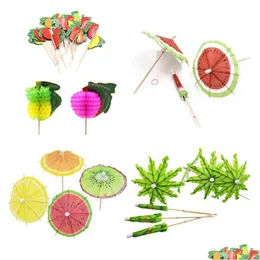 Decoração de festa Coconut Tree Watermelon Paper guarda -chuva parasols Drink Fruit Picks Bolo Topper Aniversário