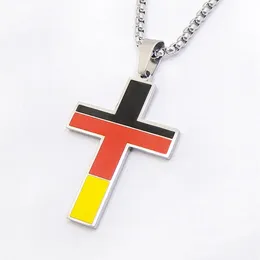 Pendant Necklaces Stainless Steel Germany Colorful Cross Flag Necklace Men Women German Jesus Religion Christian Jewelry 60cmm Length 231110