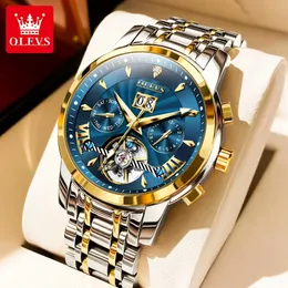 Wristwatches OLEVS Men's Watches Classic Hollow Out Automatic Mechanical Wristwatch Original Movement Waterproof Luminous Calendar Year Moon 231110