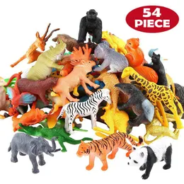 Anime Manga 54 piece mini jungle animal toy set realistic wild plastic learning elephant giraffe Gnu gorilla lion tiger 230410