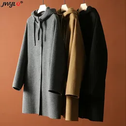 Womens Wool Blends Oversize 4xl Autumn Winter Hooded Thick Warm Blend Coat Simple Singlebreasted Loose Streetwear Long Jackets Casual Outwear 231110