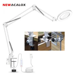 Magnifying Glasses ACALOX 5X Welding Magnifying Glass LED Table Desk Lamp Three-Section Folding Handle Magnifier Light Nail Repair Lighting Read 230410