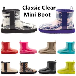2024 Designer Classic Clear Mini Boots Women Womens Winter Snow Futra Futra Dziewczęta Kid Men Satin Bot Botki Snows Half Knee Short 35-42