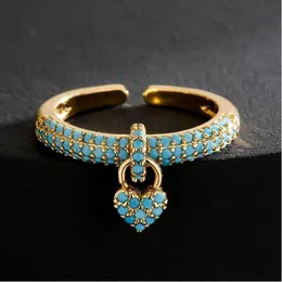 Modna kolorowa sześcienna tlenku cyrkonu ustawianie biżuterii ślubnej 2022 Trendy złoty kolor serca urok Pierścień palca dla kobiet