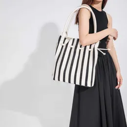 Summer New Stripe Panel Drawstring Tote Bag Casual Large Capacity Fashion Trend Shoulder Bag Oblique Straddle Multi purpose Bag