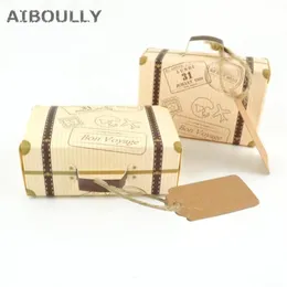 Opakowanie prezentów 100pcs Creative Mini Suitcase Candy Box Carton Card Packaging Wedding Birthday Party Favors z TAG2614