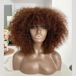 짧은 밥 곱슬 곱슬 머리 가발 옴브 브라질 remy 헤어 가발 앞머리 180% 밀도의 흑인 여성을위한 합성 가발