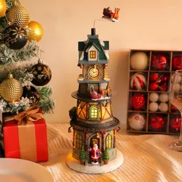 Estatuetas decorativas d0ad caixa de música rotativa colorida natal vila casa estatueta brinquedo para aniversário/natal/decoração fonte de festa