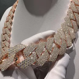 قلادة Moissanite Chain Cuban Link Bracelet Designer Jewelry Rose Gold 20mm عرض 3 صف من الهيب المجوهر