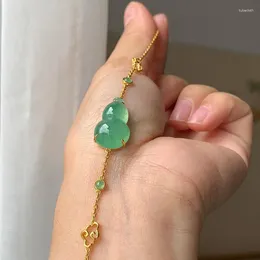 Dingle örhängen naturlig chalcedony grön kalebassarmband för kvinnor silver inlagd original vintage klassiska utsökta armband smycken