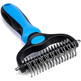 Pet Grooming Brush - Double Sided Shedding and Dematting Undercoat Rake Comb for Dogs and Cats,Extra Wide, Cat Grooming Brush, Dog Shedding Brush