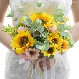 Kwiaty dekoracyjne sztuczny słonecznik bukiet ślubny fałszywy dom domowy stół ślubny dekoracja roślin wewnętrznych