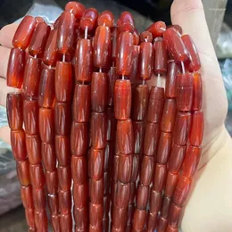 Gevşek taşlar 8.5 20mm /10pcs doğal taş kırmızı akik boncuk silindir tüpü şekli düz akaklar diy bilek el yapımı kolye