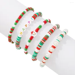 Charm Bracelets Christmas Gift Happy Love Soft Pottery Clay Adjustable Beaded Fashion Jewelry Women Girls (A SET-5PCS )