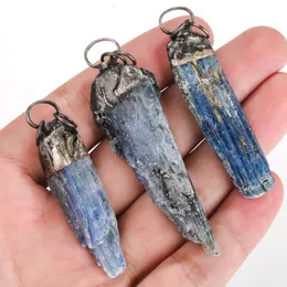 Hänge halsband långa blå kyanit hängen trendiga smycken råa ädelstenar skivpunkt för halsbandsfynd
