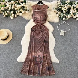 Sıradan Elbiseler Amerikan Retro Yaz Kadınları O boyun kolu içi boş çiçek baskı vestidos çok yönlü elbise damla