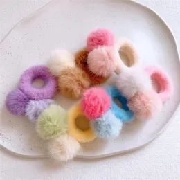 Hair Accessories 2023 Winter Fashion Children's Plush Headrope Korean Sweet Girl Cute Colorful Hairball Rope Headwear