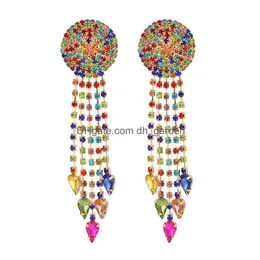 Dangle & Chandelier Colorf Rhinestone Statement Earrings For Women Female Luxury Crystal Long Drop Tassel Jewelry Drop Deliv Dhgarden Dhxkw