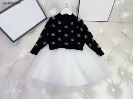 Novas meninas vestido designer crianças fatos de treino outono bebê partydress tamanho 110-160 suéter diamante quente e saia de renda nov10