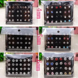 Stud Earrings 12 Pairs/set 4/5/6mm Circle Solid Crystal Rhinestone Magnet Earring Magnetic Unisex Lovers For Women