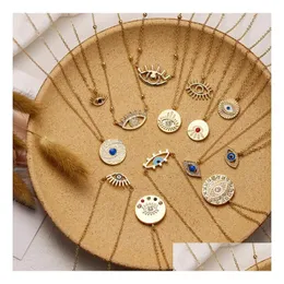 7 Stile Mode Anhänger Halsketten Damen Goldkette Colorf Strass gefüllt Evil Eye Münze Halsketten für Frauen Böhmische Halskette Dro Dhgzs