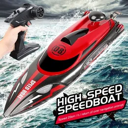 Electricrc Boats HJ808 Bateria RC 24 GHz 25 kmh Highspeed pilot Remote Control Racing Statek Water Prędkość Dzieci Model zabawka 230411