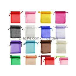 Jewelry Pouches, Bags Jewelry Bags Mixed Organza Wedding Party Xmas Gift Purple Blue Pink Yellow Black With Dstring Pouches Dhgarden Dhzcf