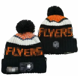 Herrmössor Flyers Beanies Philadelphia Beanie Hats Alla 32 lag stickade manschetterade pom randiga sidelinjen Warm USA College Sport Stick Hat Hockey Cap för Women's A0