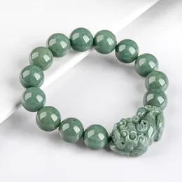 Strand Natural A-grade Jade Deep Bean Green Pixiu Hand Chain Bead Bracelet Men's And Women's Accessories