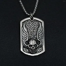 Pendant Necklaces Megin D Stainless Steel Titanium Wing Skull Badge Collar Chains Necklace For Men Women Couple Gift Jewelry Hip Hop