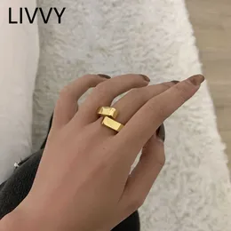 Band Rings LIVVY Silver Color Geometic Rectangle Hug Gold Color Personality Adjustable Ring For Women Party cessories Jewelry Gift P230411