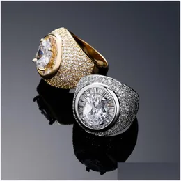 Anello solitario Uomo Anelli con diamanti grandi Pietra preziosa di alta qualità Zircone Oro 14 carati Moda Gioielli Hip Hop Consegna di goccia Dhgarden Ot6Dn