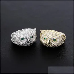 Z bocznymi kamieniami lodowe OWL Gold Pierścień moda sier męskie pierścienie bioder biżuteria biżuteria upuszcza dostawa dhgarden otbpn