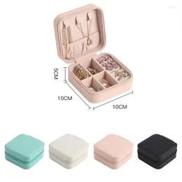 Pochettes à bijoux 10 5CM organisateur étui de voyage boîtes Mini Portable anneau boîte en cuir fermeture à glissière stockage porte-boucle d'oreille