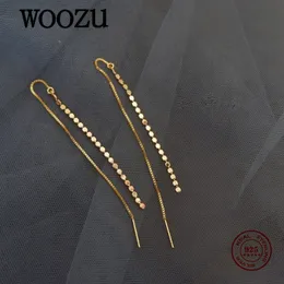 Stud Woozu äkta 925 Sterling Silver Discs Tassel Long Ear Line 14K Guldpläterad för kvinnor Bohemian Shiny Korean Earrings Jewelry 230410
