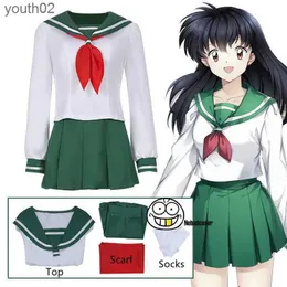 Trajes de anime Anime Cosplay Venha InuYasha Kagome Higurashi Mulheres Meninas Uniforme Camisa Saia Terno Halloween Carnaval Cosplay Venha Adulto ZLN231111